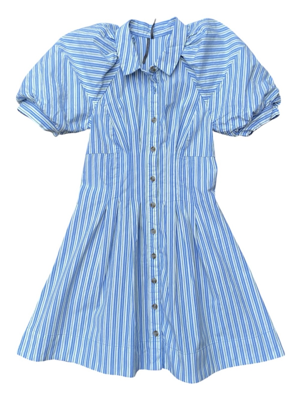 Anthropologie Blue and White Striped Puff-Sleeve Mini Dress - Picture 3 of 5